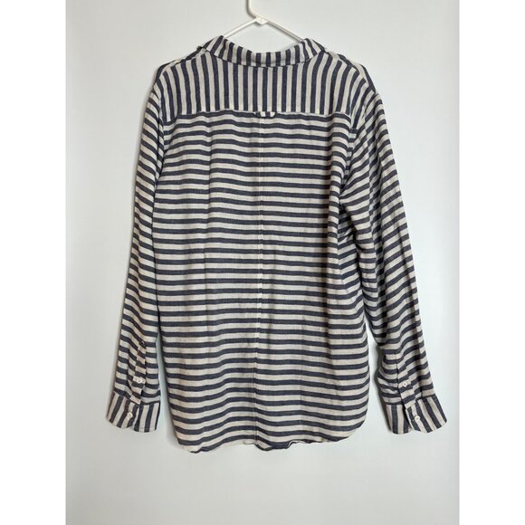 Onia Linen Blend Button Down High Low Hem Gray White Shirt Size Large - Picture 9 of 10